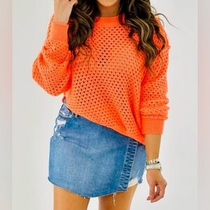 Neon Orange Semi-Sheer Knit Top Size:Large By Davi & Dani